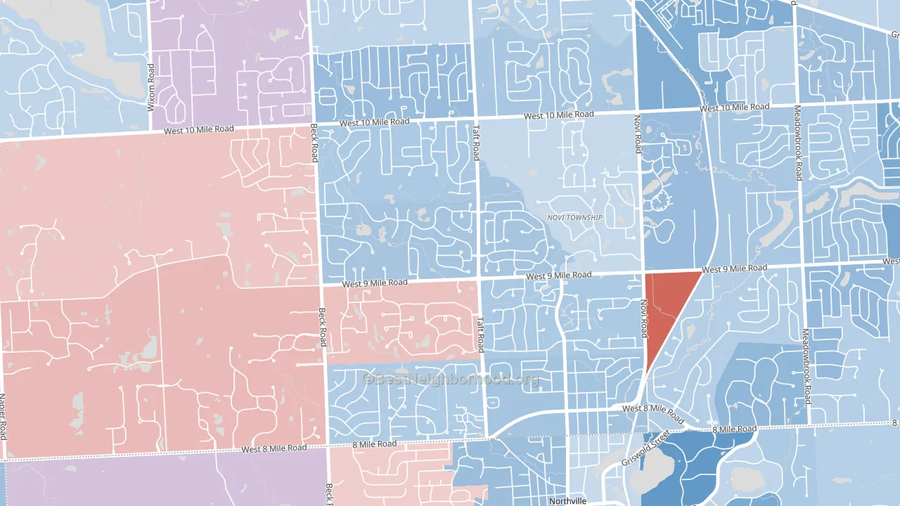 Royal Crown Estates, Novi, MI block-group political-lean map