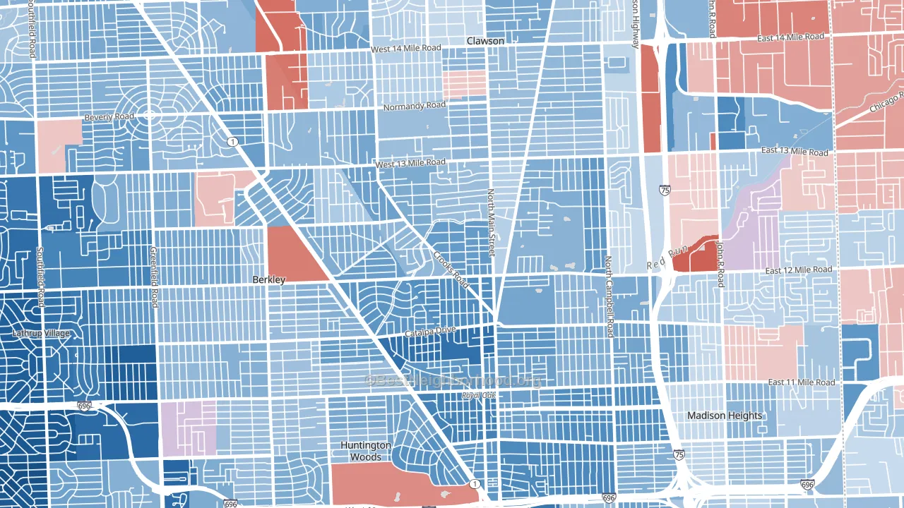 Royal Oak, MI block-group political-lean map
