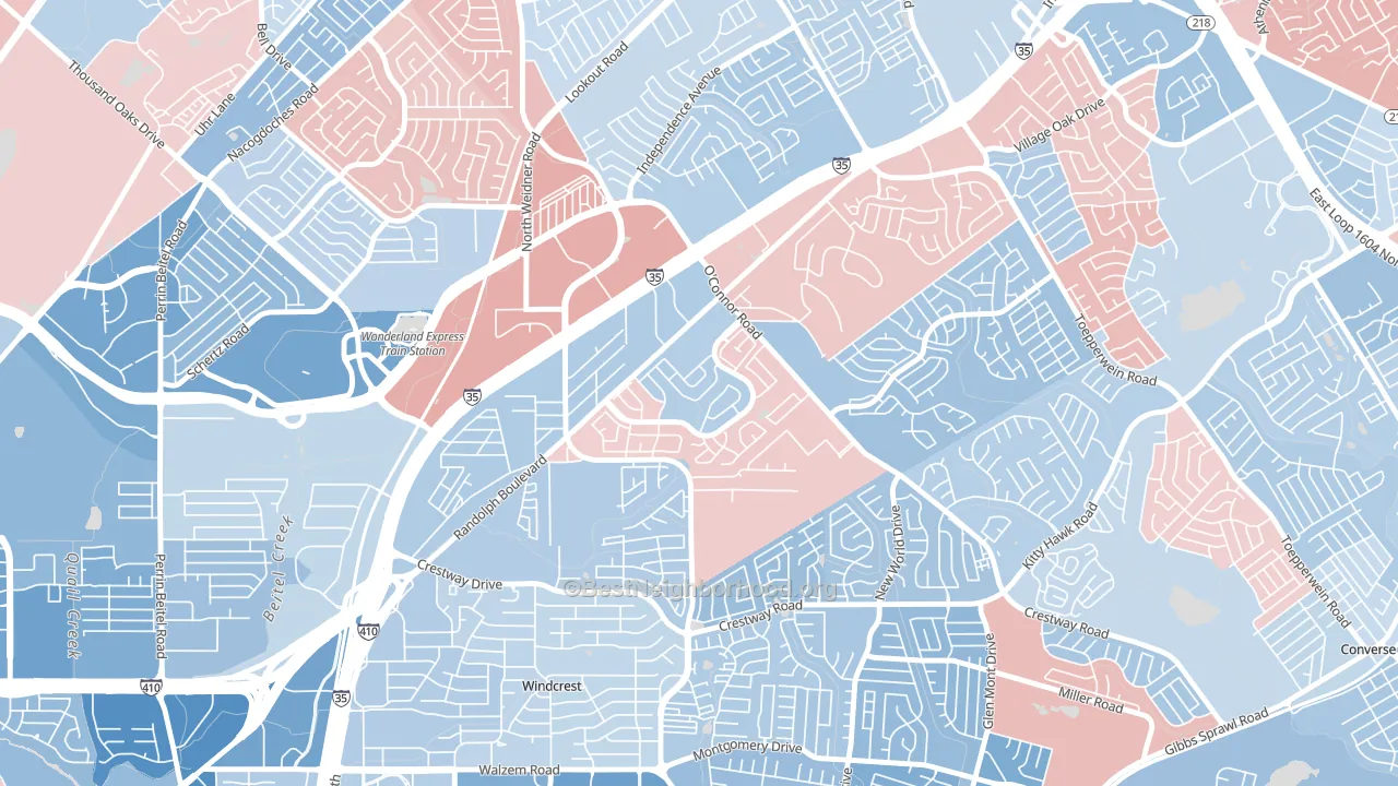 Royal Ridge, San Antonio, TX block-group political-lean map