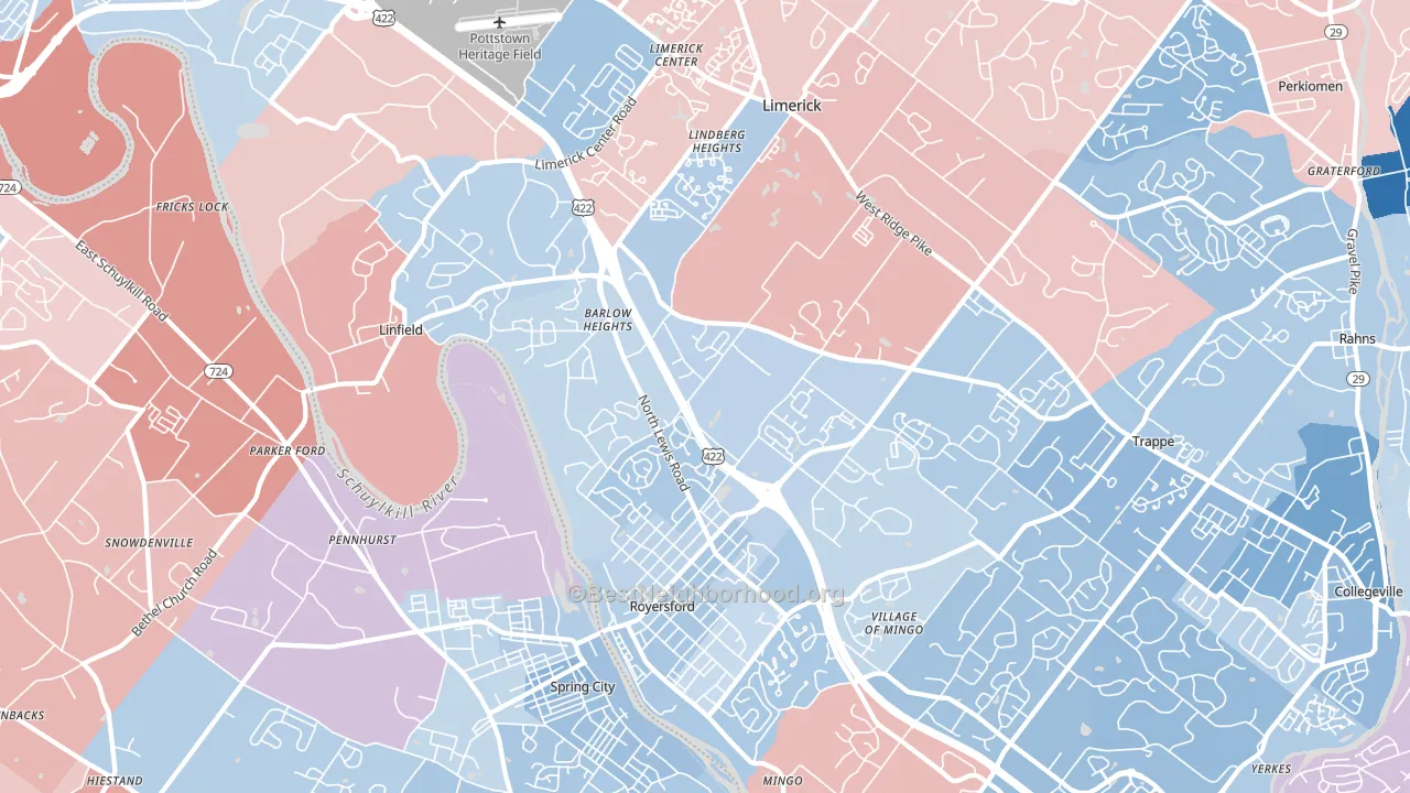 Royersford, PA block-group political-lean map