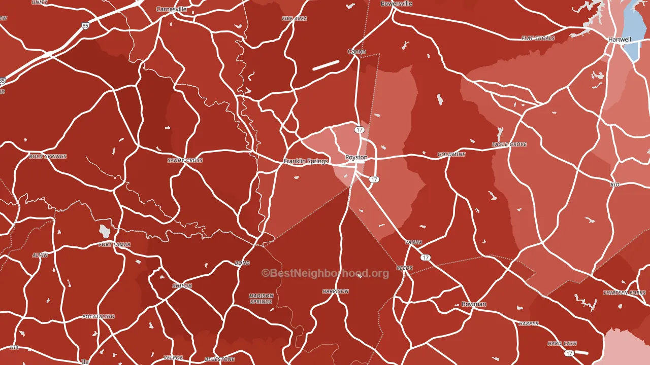 Royston, GA block-group political-lean map