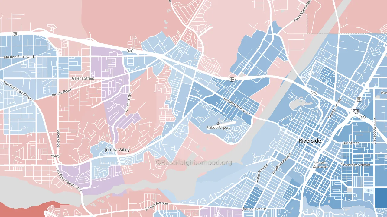 Rubidoux, CA block-group political-lean map