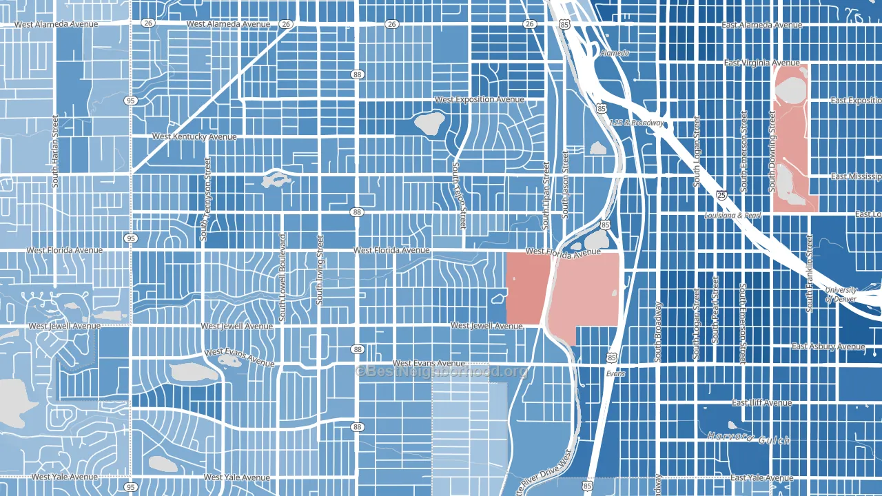 Ruby Hill, Denver, CO block-group political-lean map