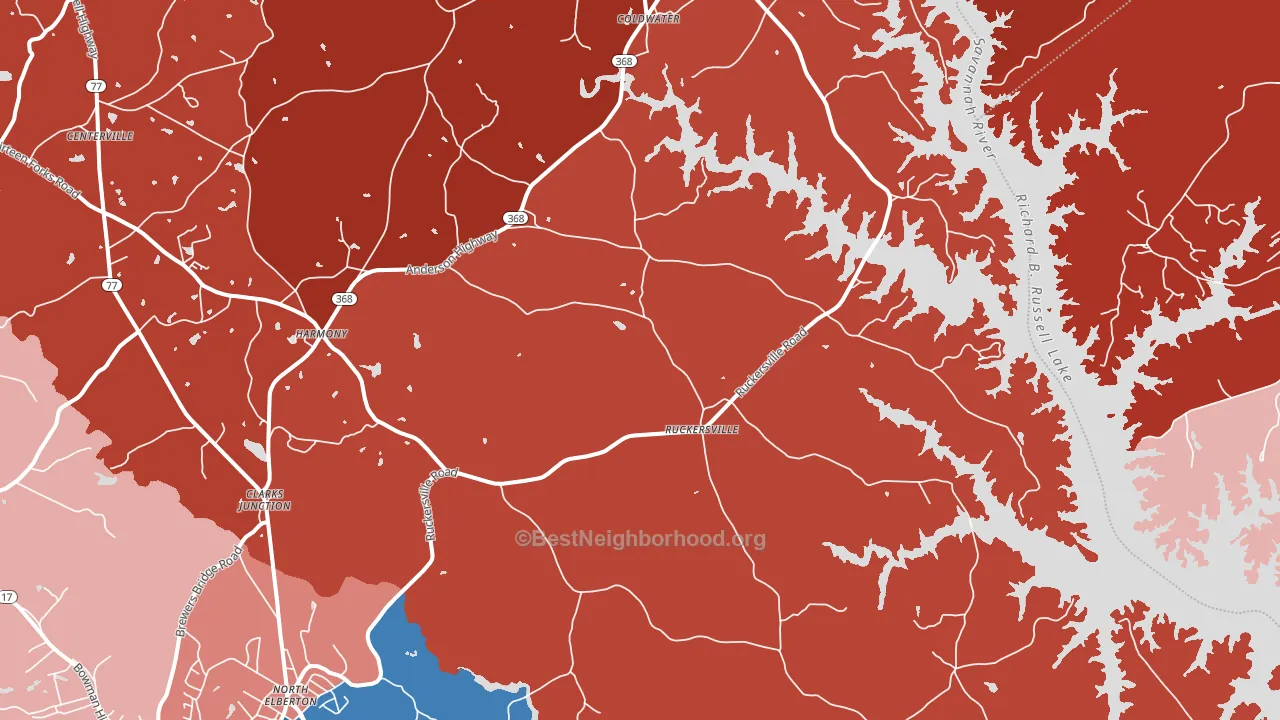 Ruckersville, GA block-group political-lean map