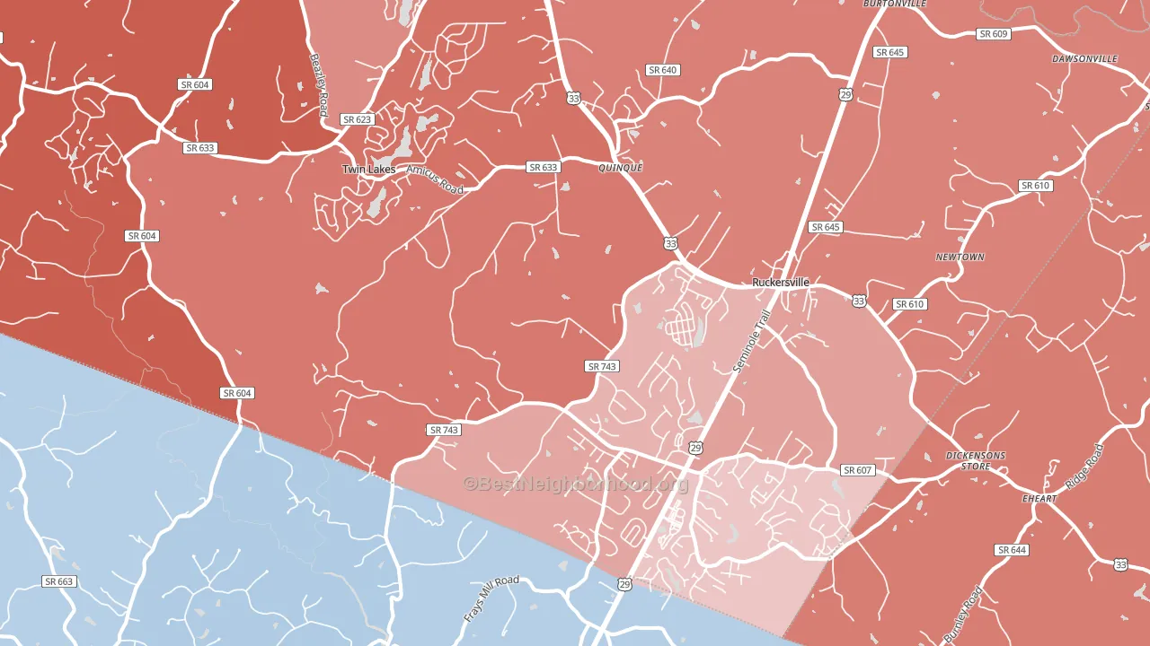 Ruckersville, VA block-group political-lean map