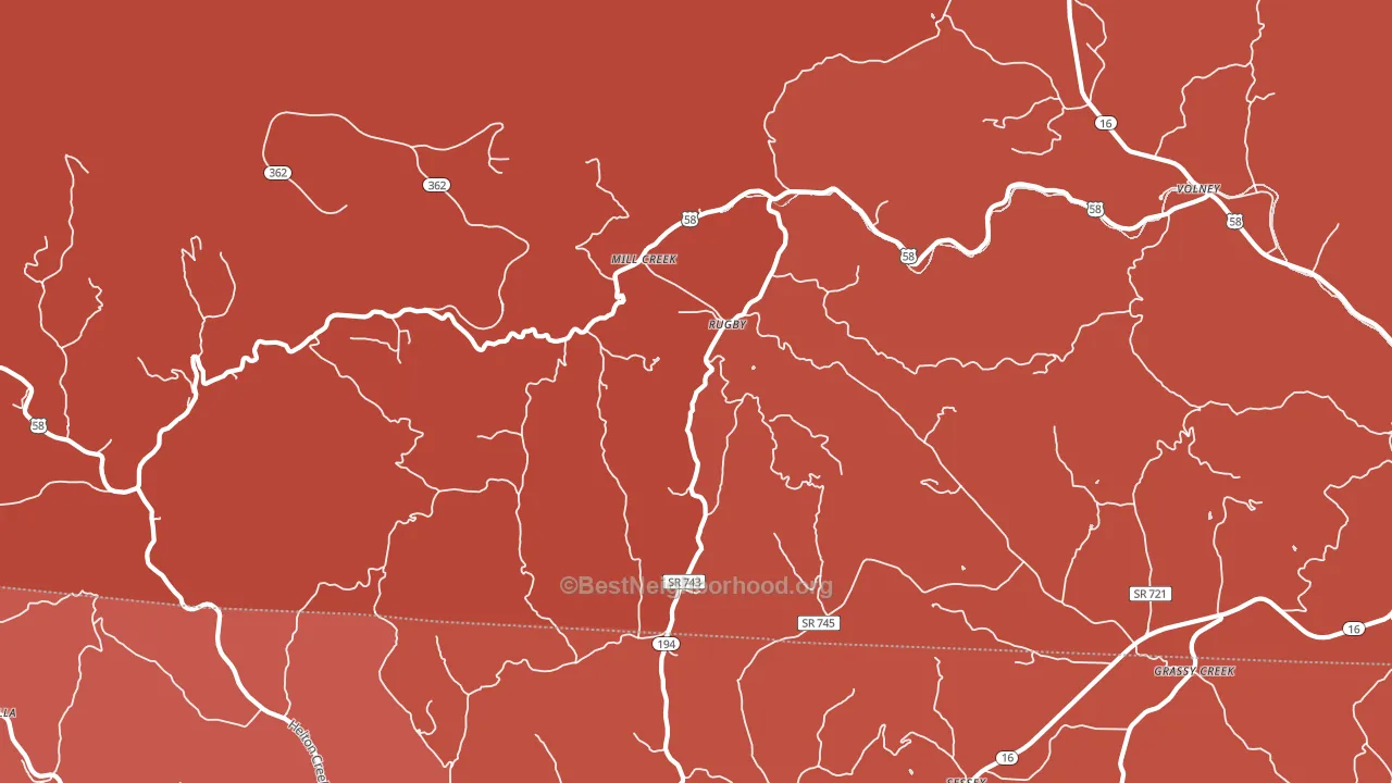 Rugby, VA block-group political-lean map