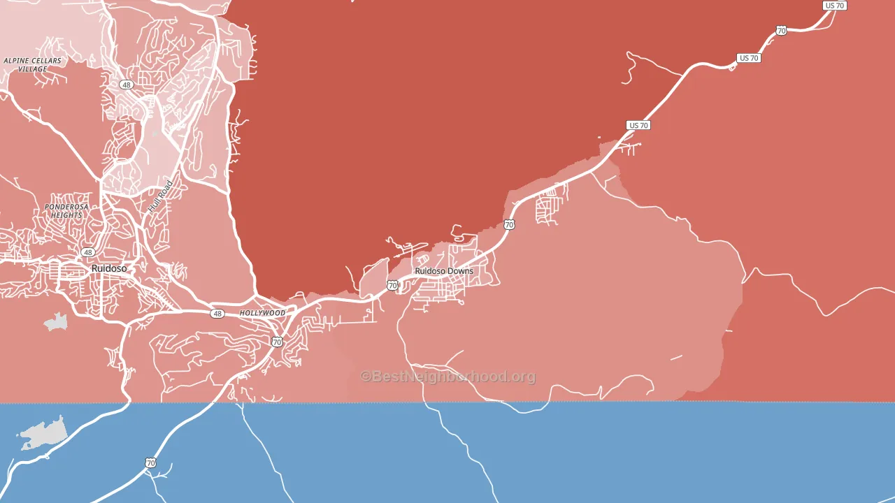 Ruidoso Downs, NM block-group political-lean map