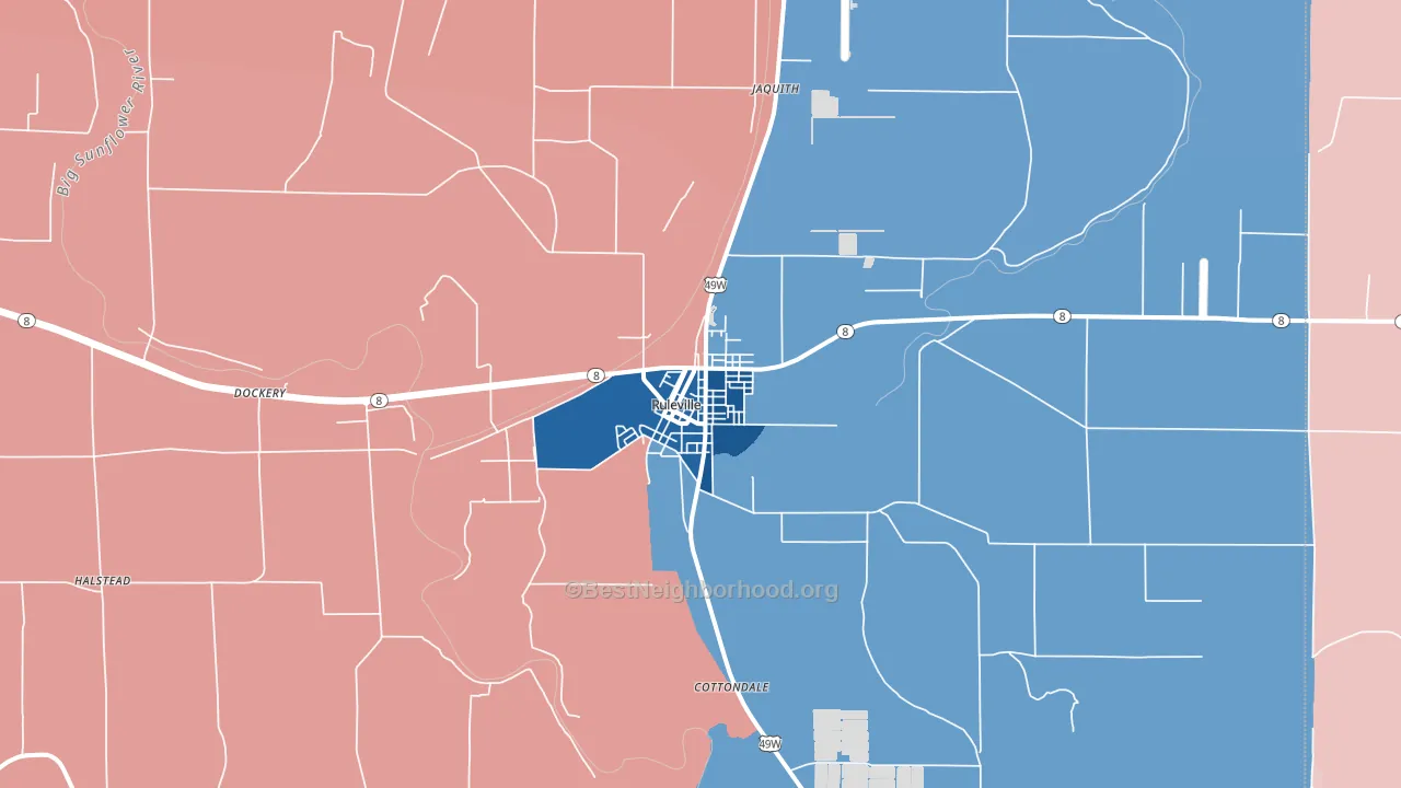 Ruleville, MS block-group political-lean map