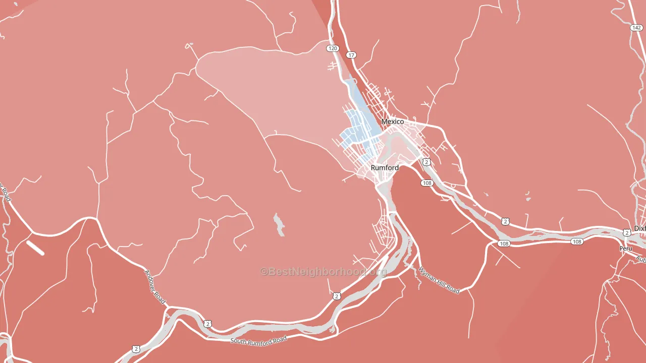 Rumford, ME block-group political-lean map