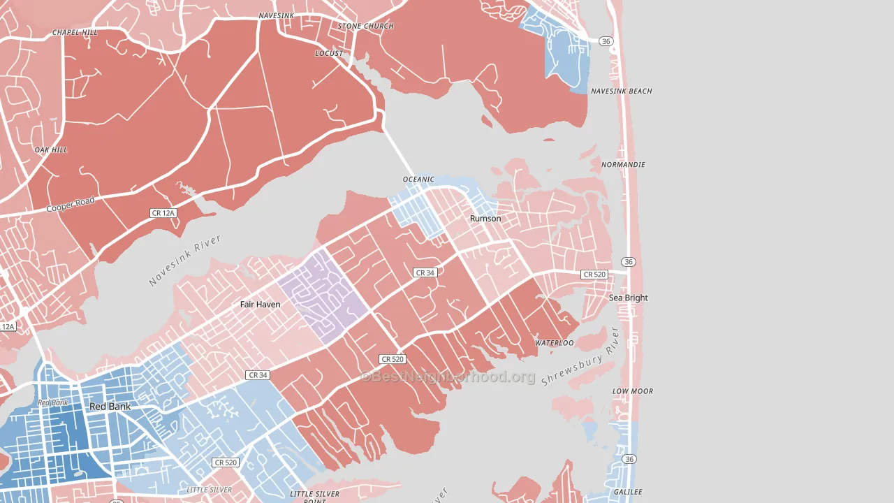 Rumson, NJ block-group political-lean map
