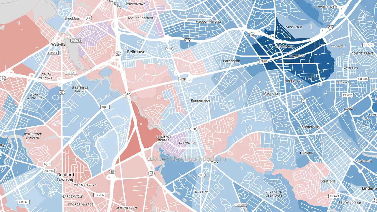 Runnemede, NJ block-group political-lean map