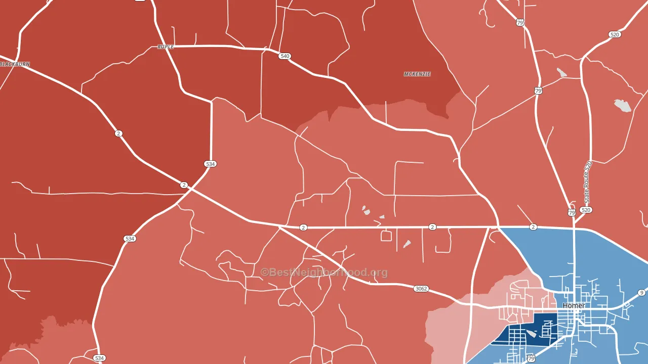 Ruple, LA block-group political-lean map