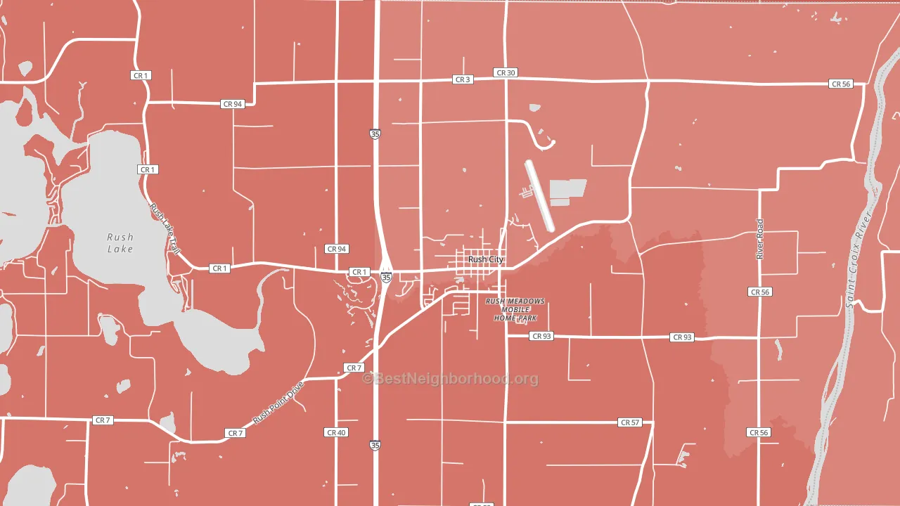 Rush City, MN block-group political-lean map