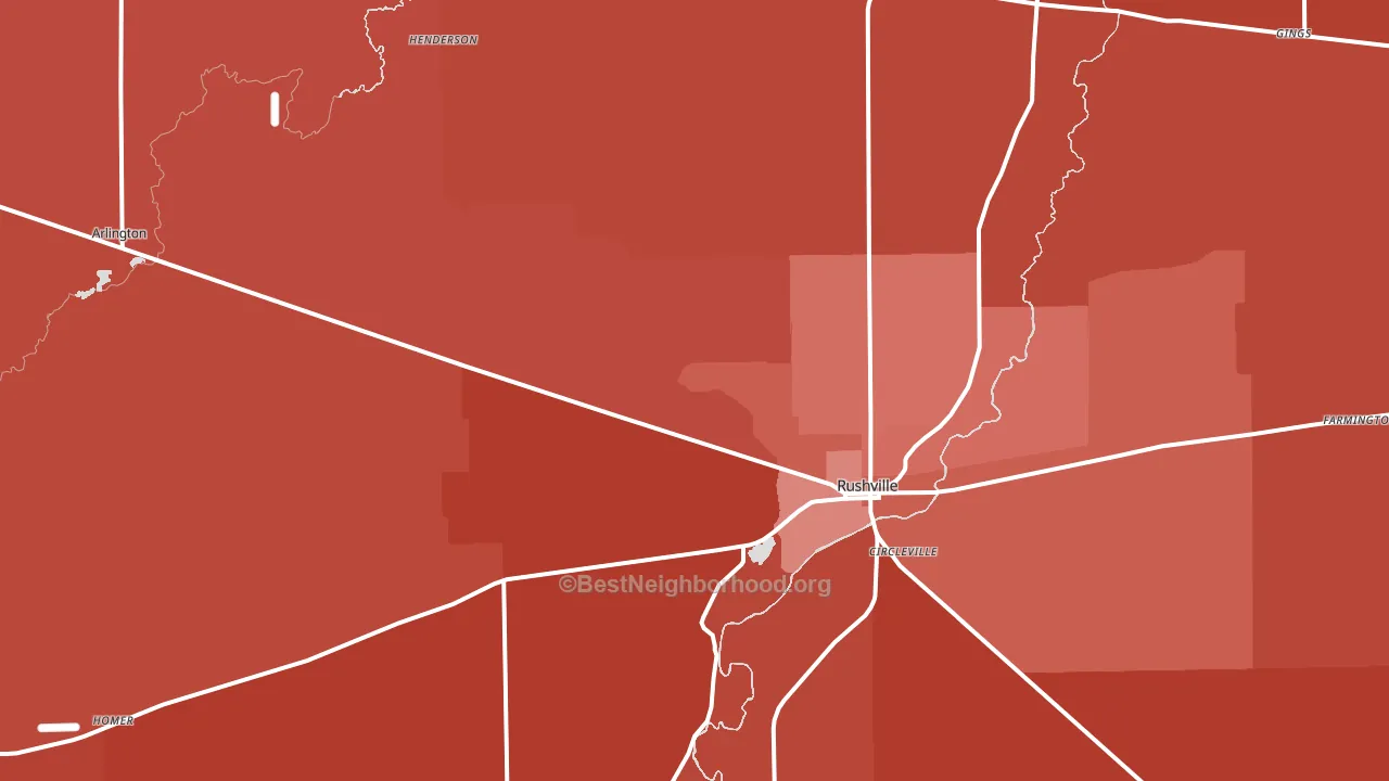 Rush County, IN block-group political-lean map