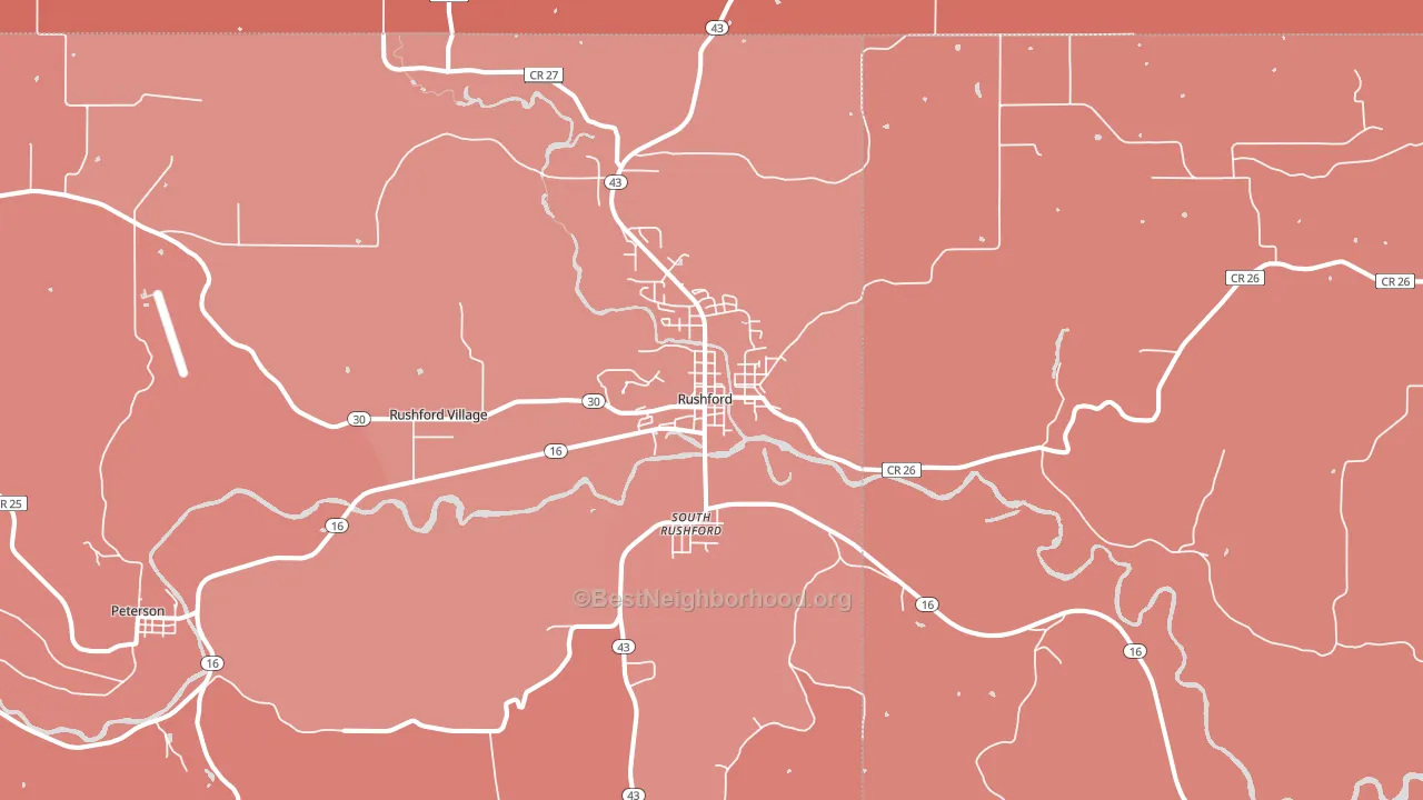 Rushford, MN block-group political-lean map