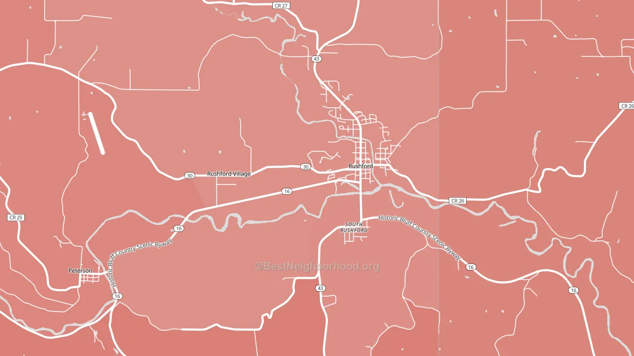 Rushford Village, MN block-group political-lean map