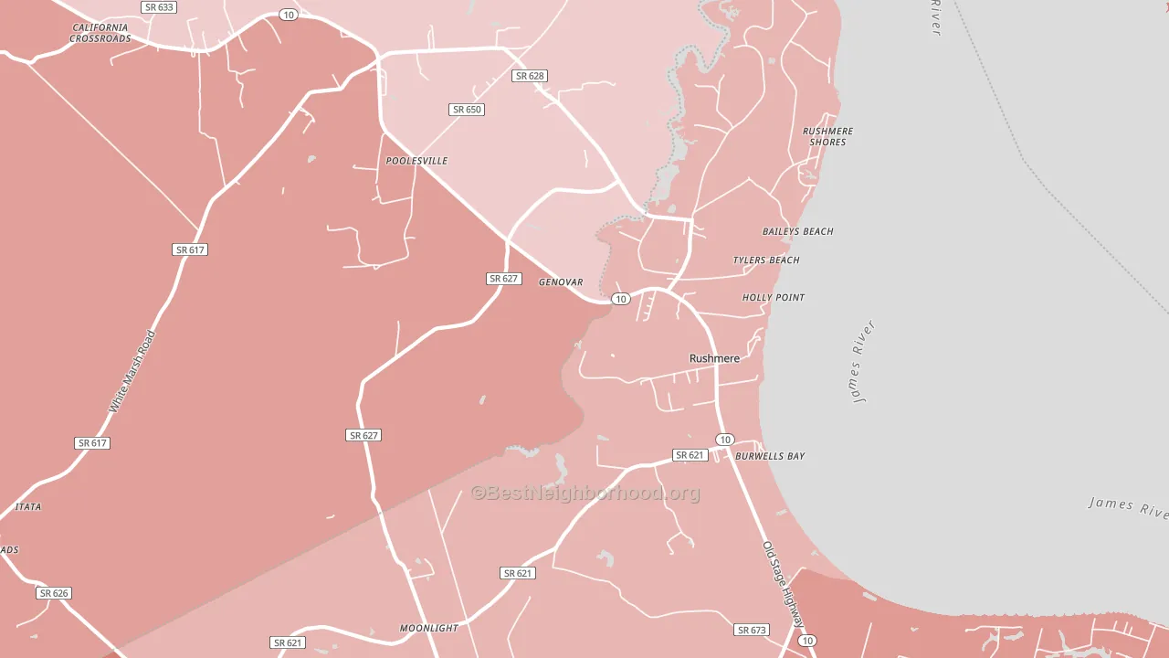 Rushmere, VA block-group political-lean map