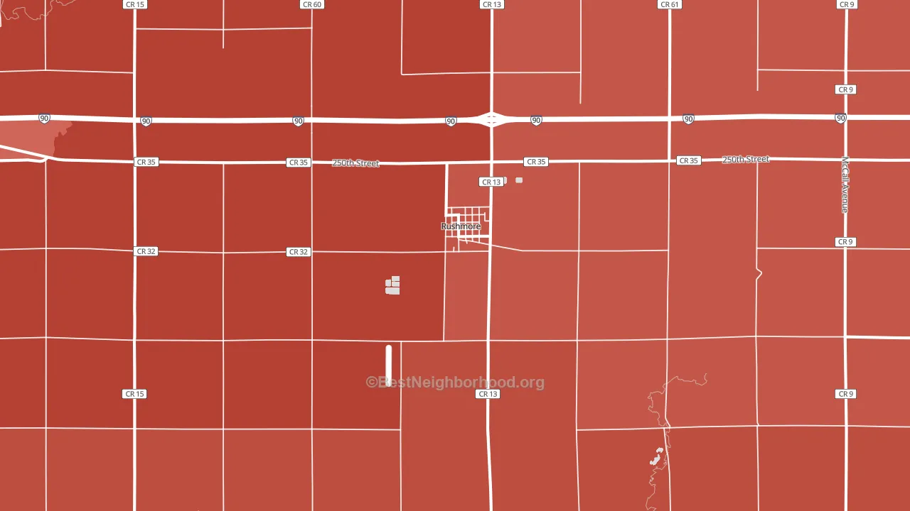 Rushmore, MN block-group political-lean map