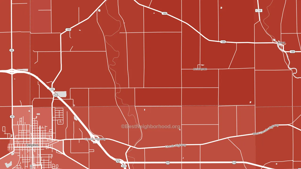Rushmore, OH block-group political-lean map