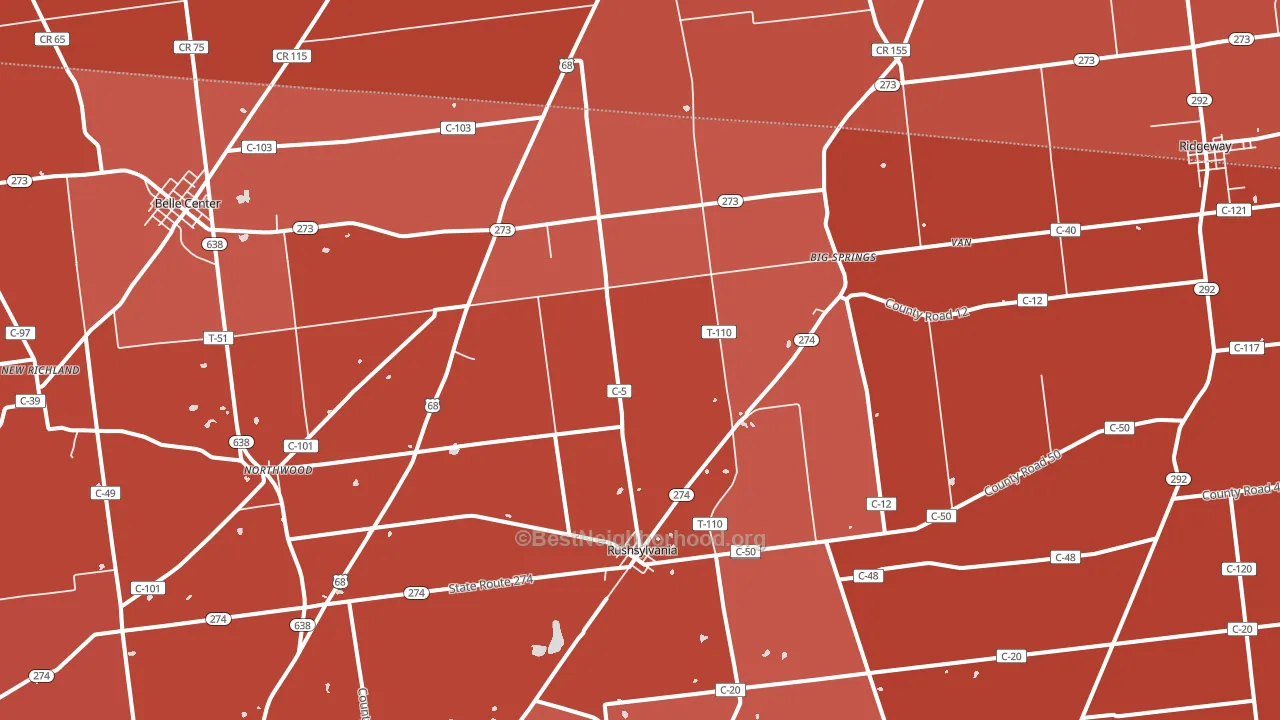 Rushsylvania, OH block-group political-lean map