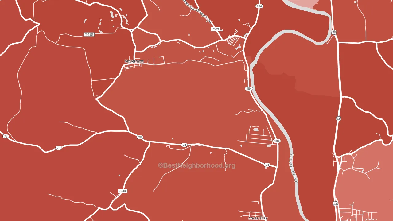 Rushtown, OH block-group political-lean map