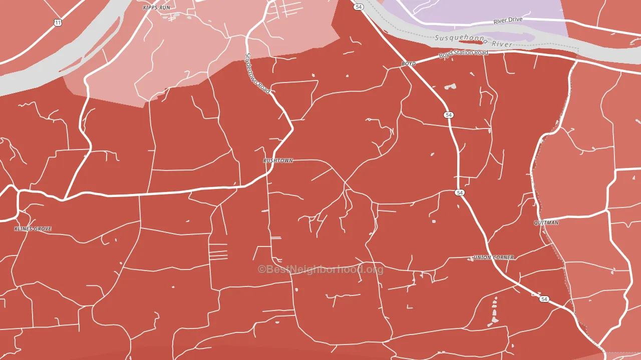 Rushtown, PA block-group political-lean map