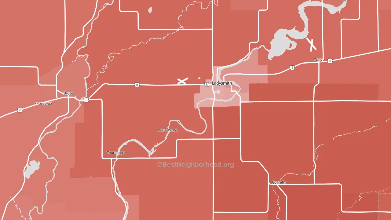 Rusk County, WI block-group political-lean map