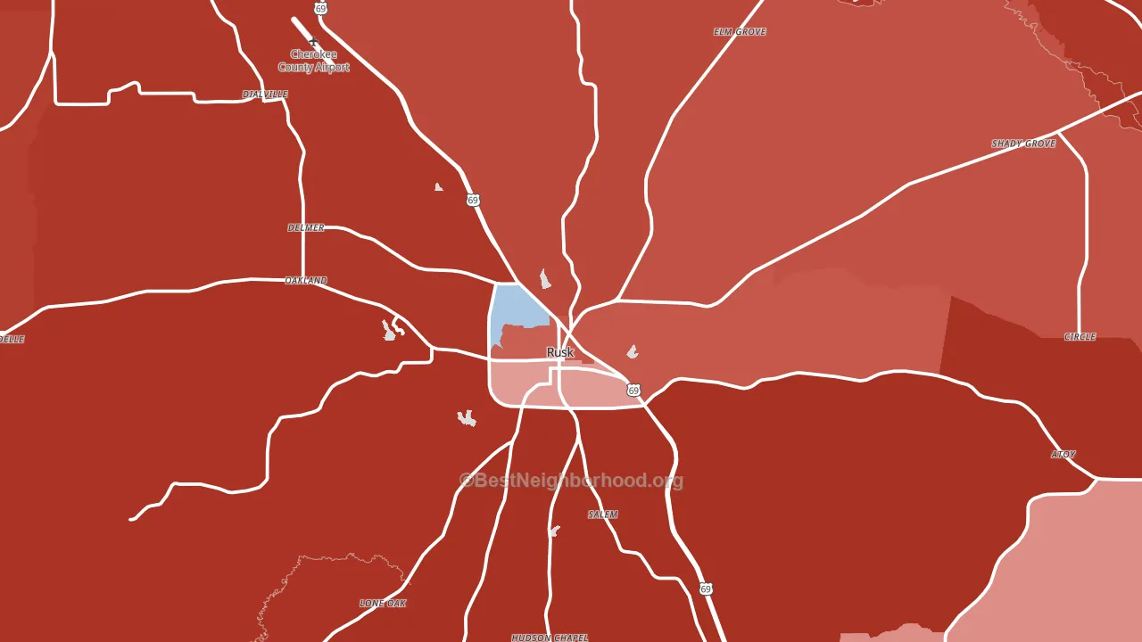 Rusk, TX block-group political-lean map