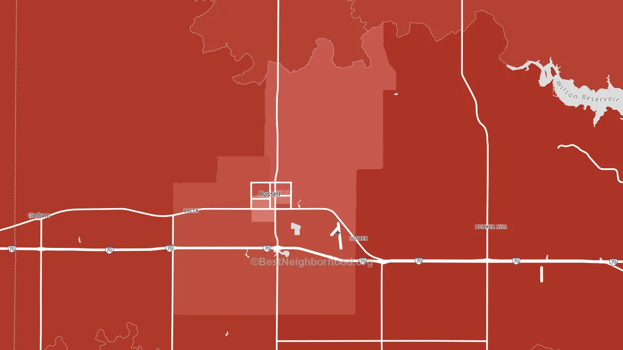 Russell County, KS block-group political-lean map