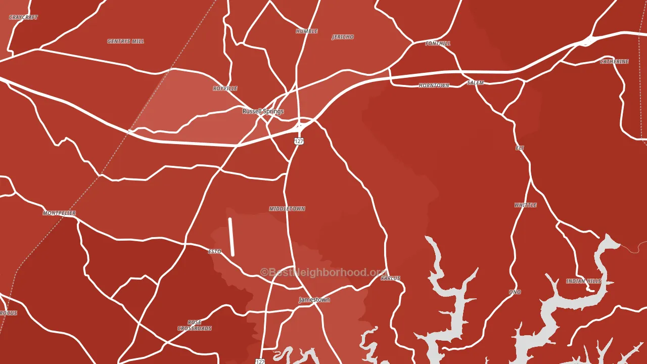 Russell County, KY block-group political-lean map