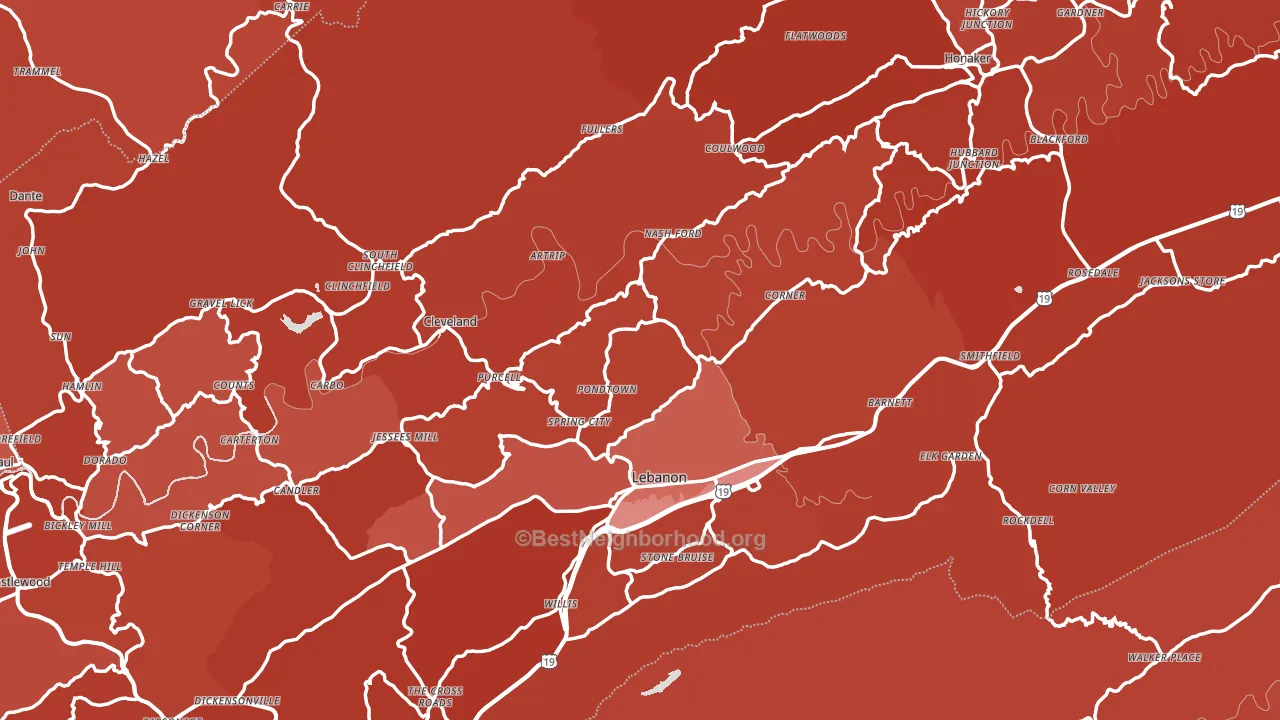 Russell County, VA block-group political-lean map