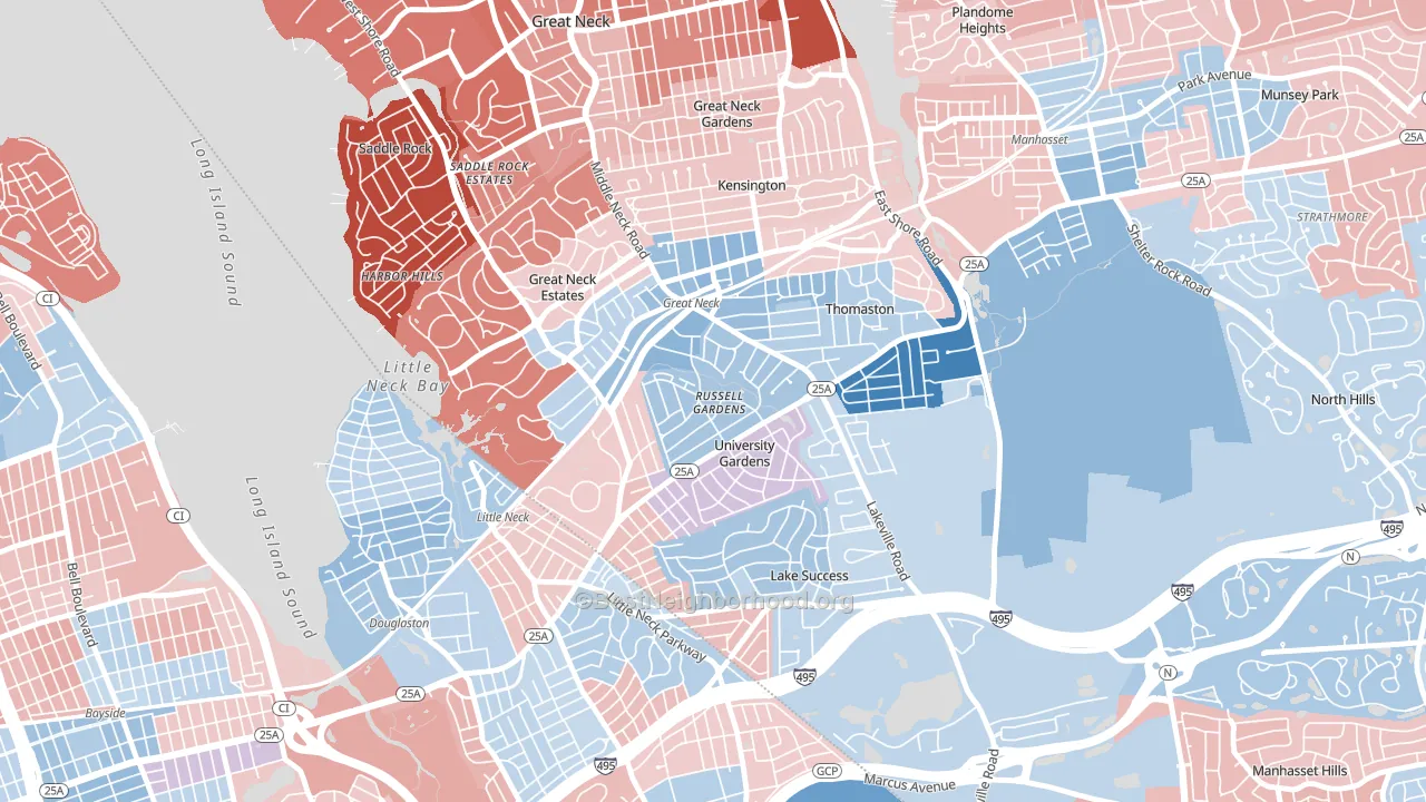 Russell Gardens, NY block-group political-lean map
