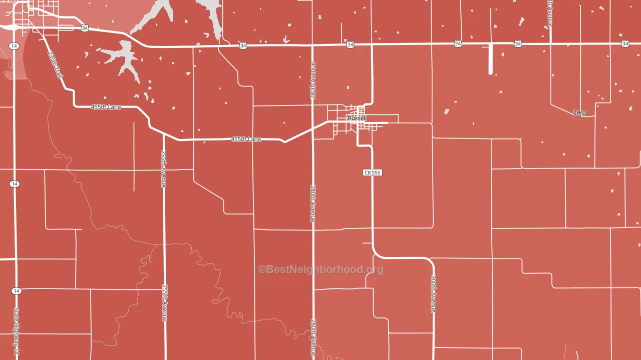 Russell, IA block-group political-lean map