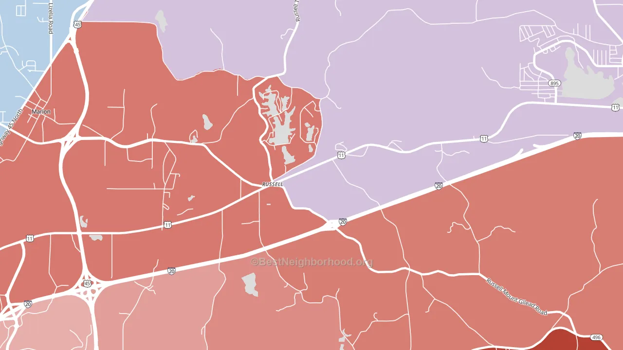 Russell, MS block-group political-lean map