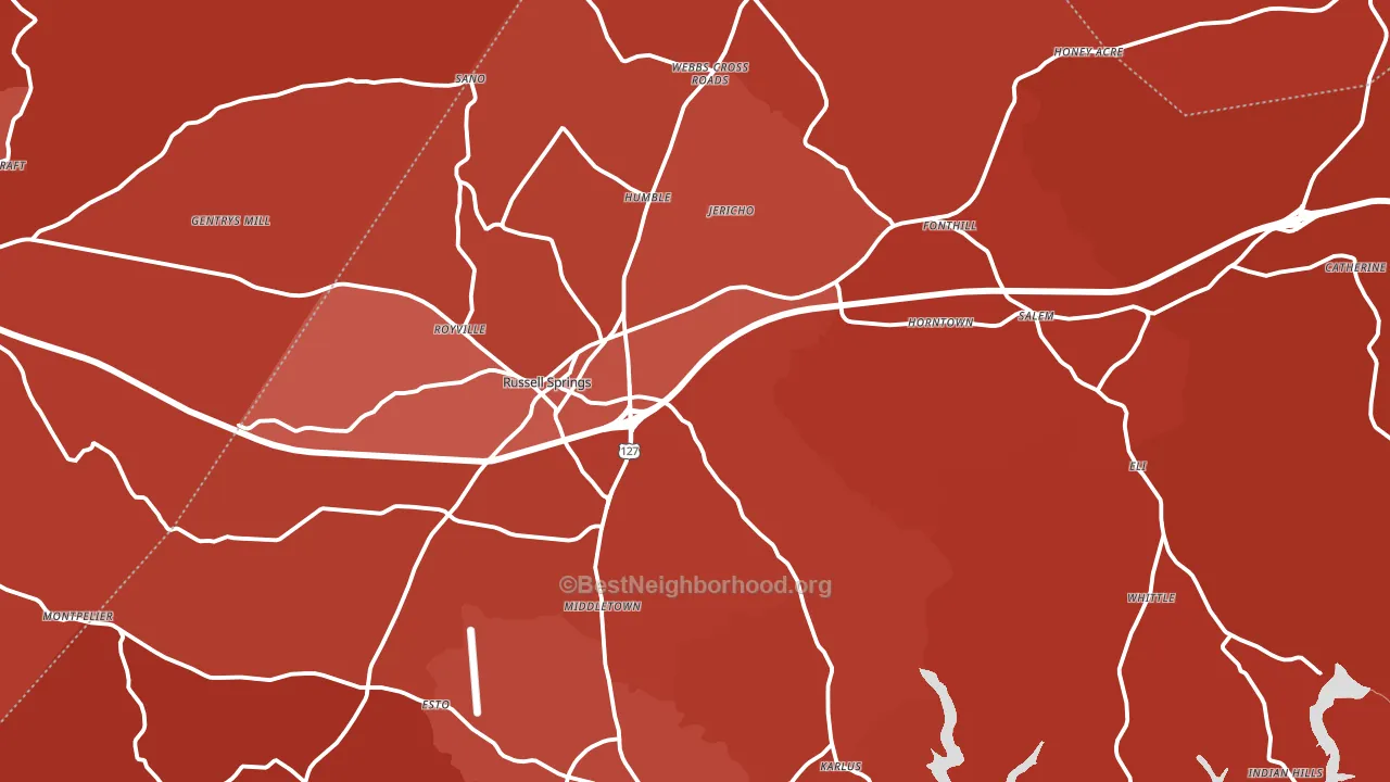 Russell Springs, KY block-group political-lean map