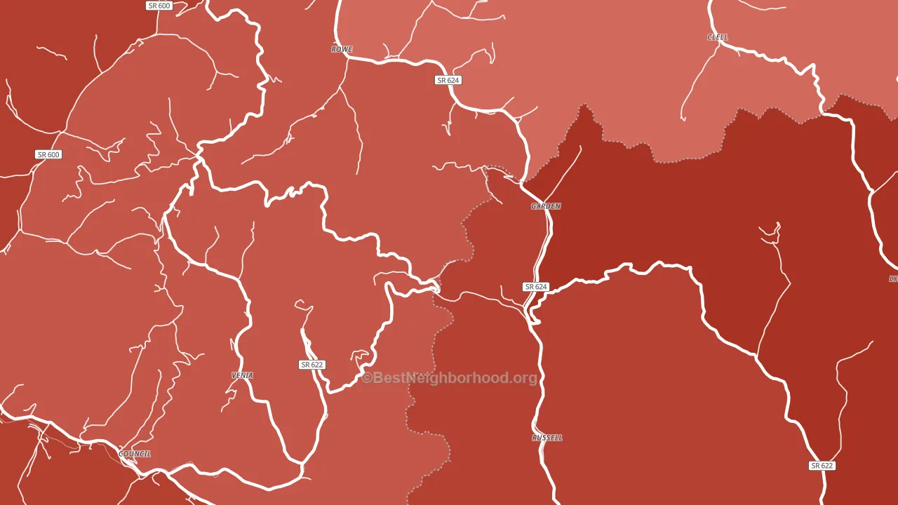 Russell, VA block-group political-lean map