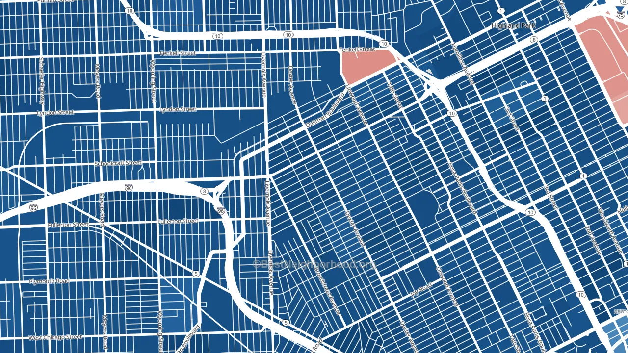 Russell Woods, Detroit, MI block-group political-lean map