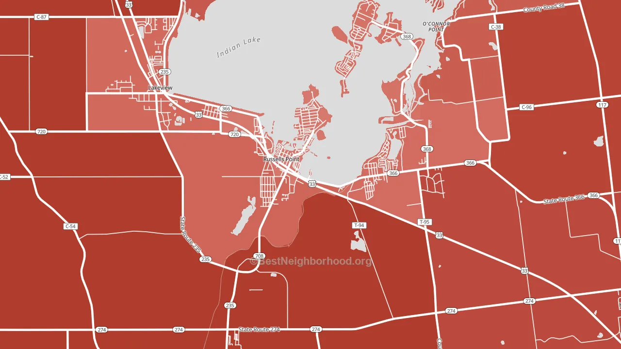 Russells Point, OH block-group political-lean map
