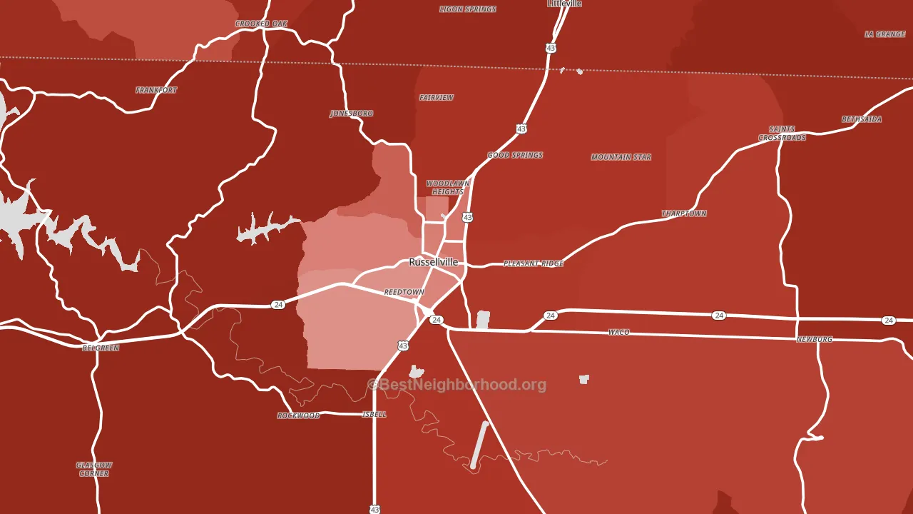 Russellville, AL block-group political-lean map