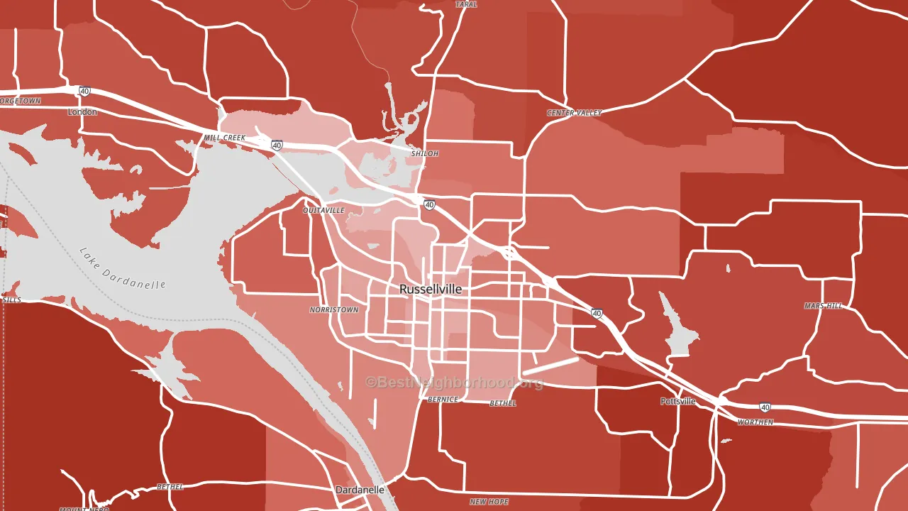 Russellville, AR block-group political-lean map