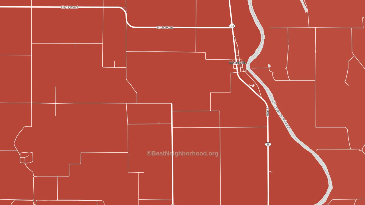 Russellville, IL block-group political-lean map