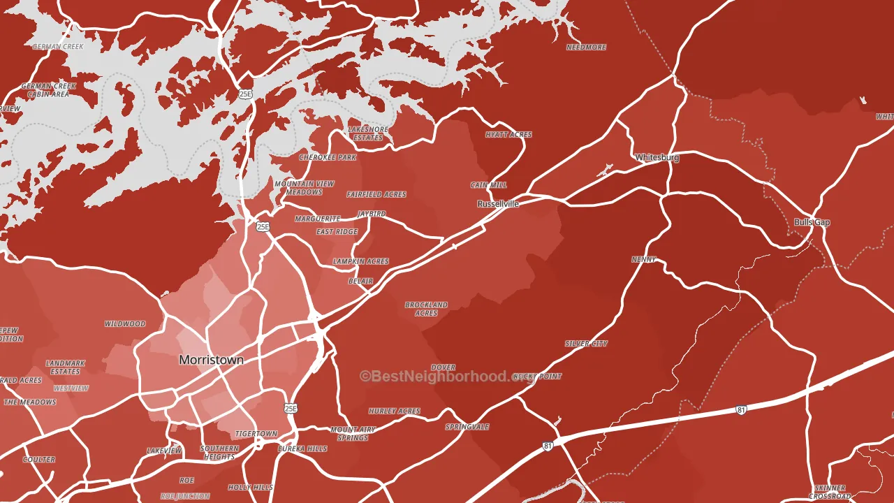 Russellville, TN block-group political-lean map