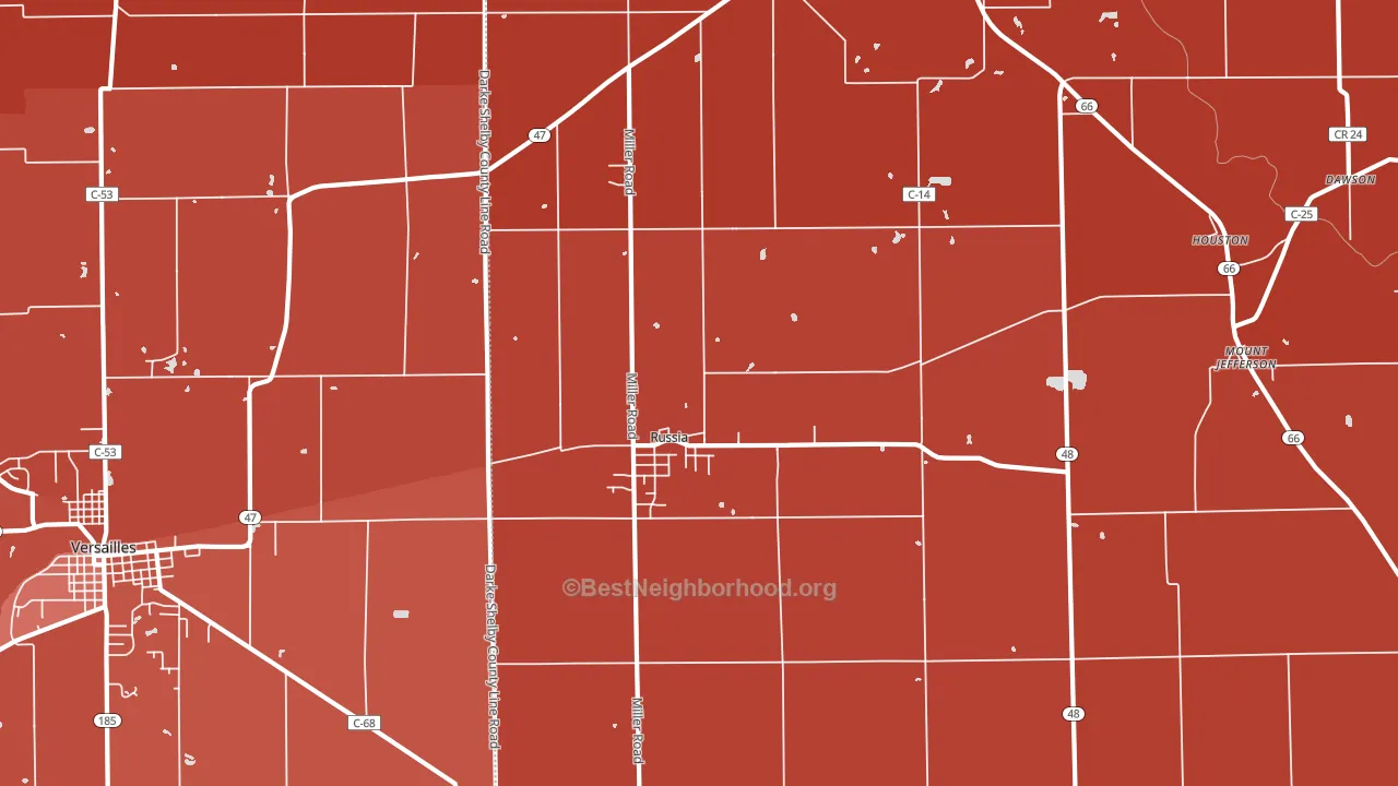 Russia, OH block-group political-lean map