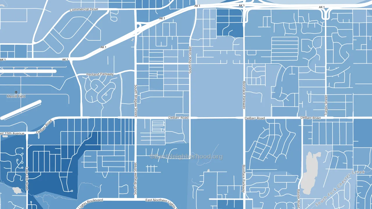 Russian Jack Park, Anchorage, AK block-group political-lean map