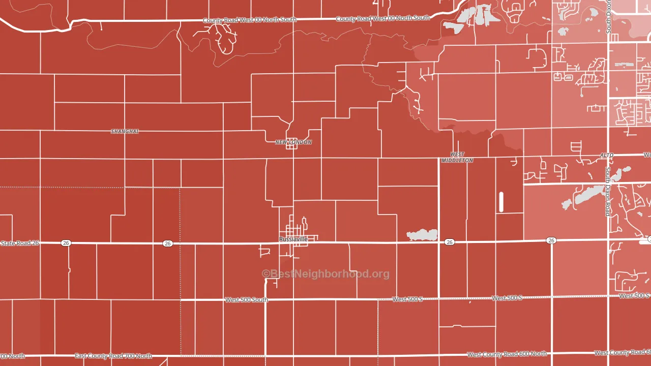 Russiaville, IN block-group political-lean map