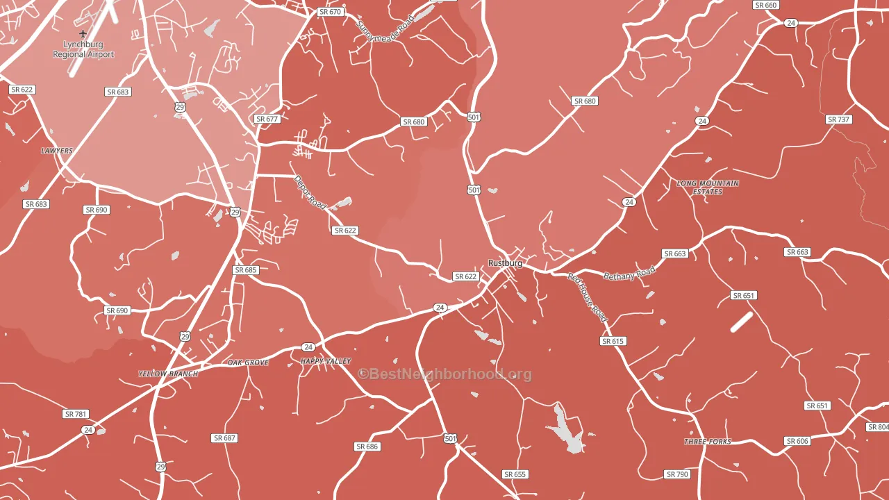 Rustburg, VA block-group political-lean map