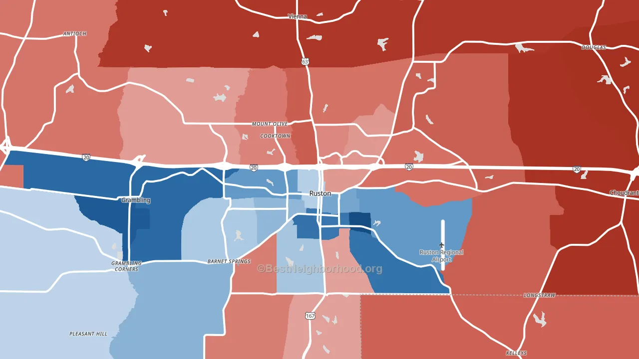 Ruston, LA block-group political-lean map