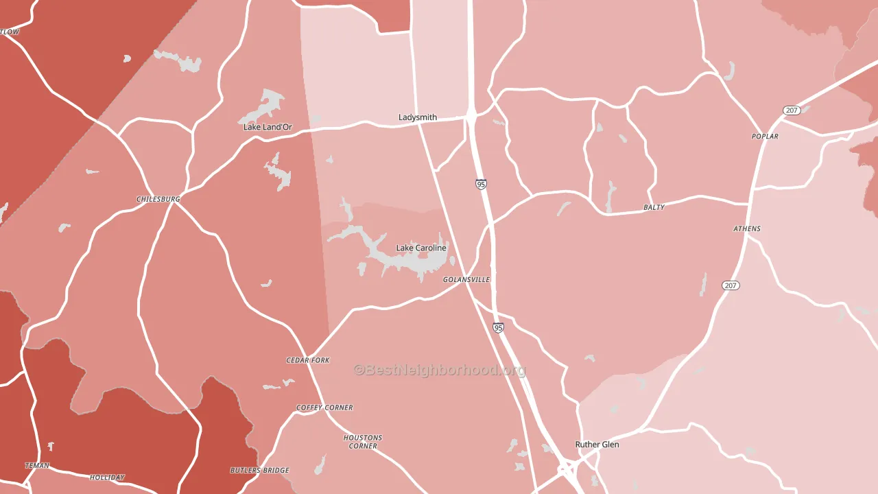 Ruther Glen, VA block-group political-lean map