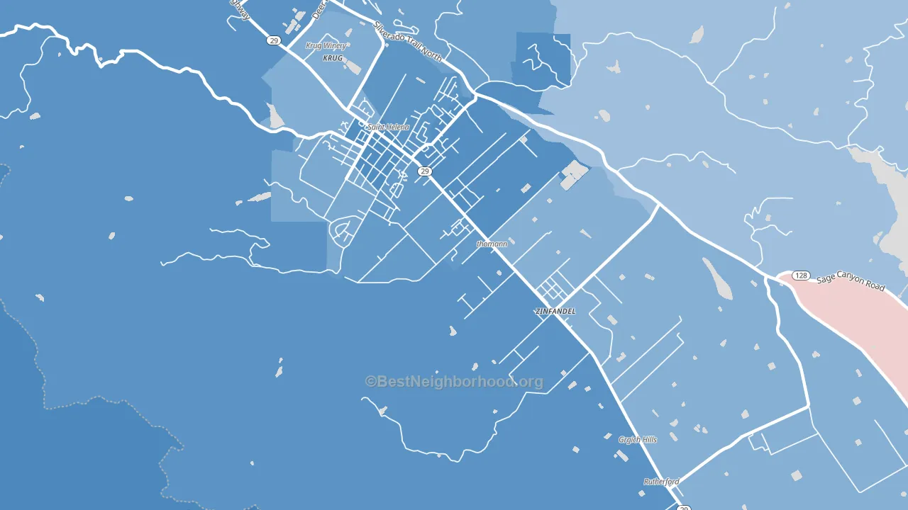 Rutherford, CA block-group political-lean map