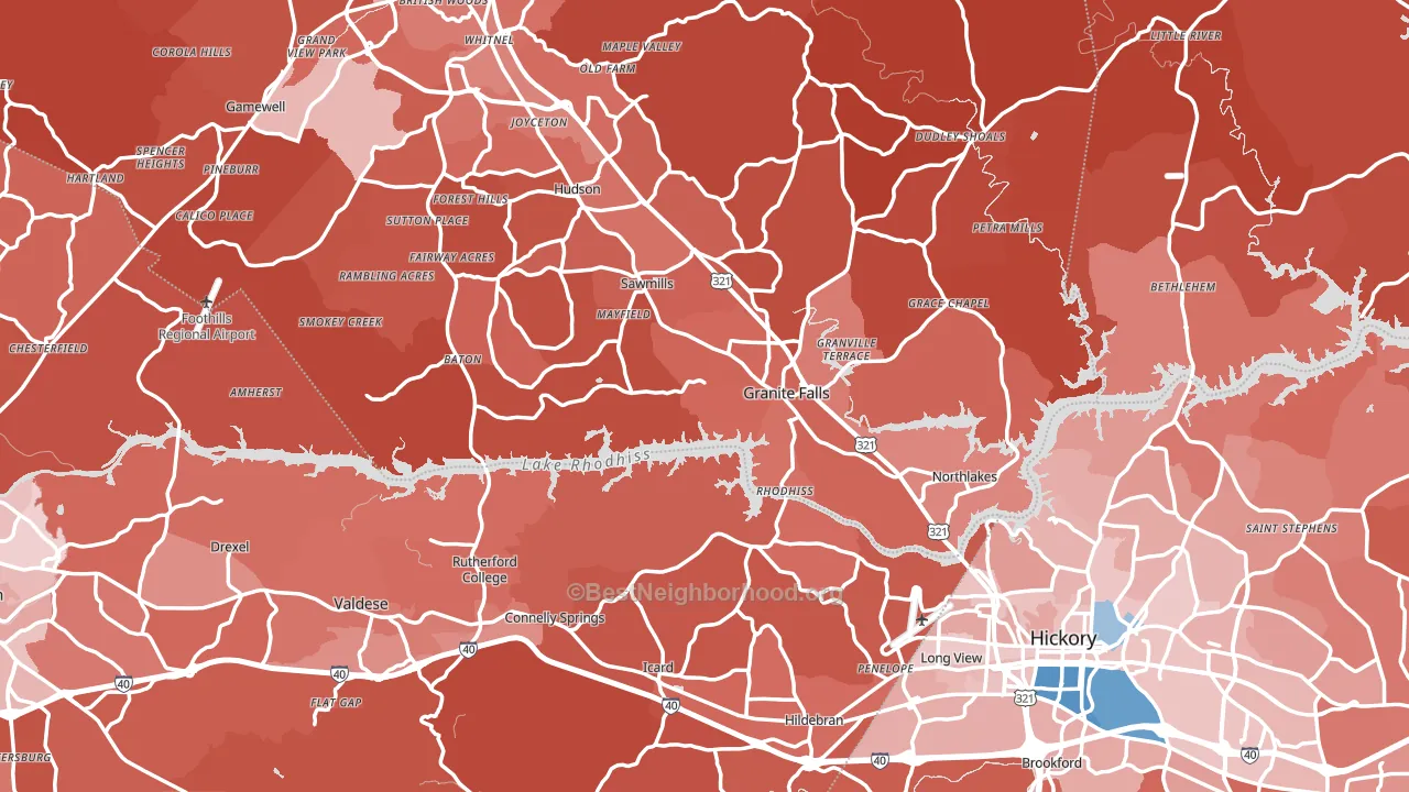 Rutherford College, NC block-group political-lean map